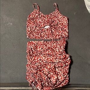 SHEIN Red Floral Skirt Set